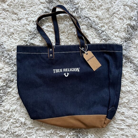 NWT True Religion Large Denim Blue Tote Bag 1YDNMTOTE $159 - Picture 1 of 8